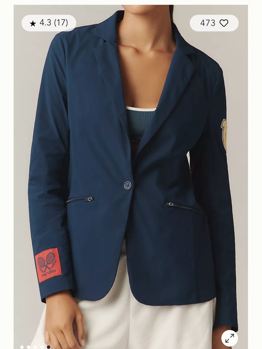 Tretorn x Anthropologie Single-Button
Hoodie Blazer Navy Blue - Size M - Picture 4 of 13